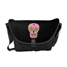 Pink Mexican Sugar Skull Messenger Bag