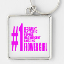 Pink Modern Flower Girls : Number One Flower Girl Keychains
