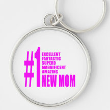 Pink Modern New Moms  Number One New Mom Key Chain