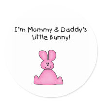 Pink Mommy and Daddy's Bunny T-shirts and Gifts Round Stickers
