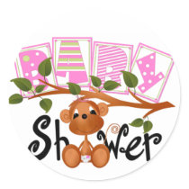Pink Monkey Baby Shower Cards stickers