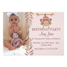 Pink Monkey Birthday Invitation