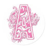 PINK MONOGRAM A ROUND STICKERS