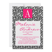 Pink Monogram A Zebra Stripes Wedding Invitations
