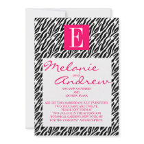 Pink Monogram E Zebra Stripes Wedding Invitations