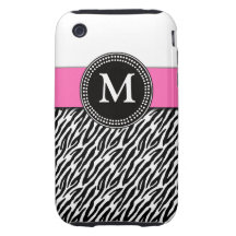 Pink Monogram Zebra Pattern iPhone 3 Case-Mate