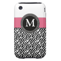 Pink Monogram Zebra Pattern iPhone 3G Case-Mate Tough iPhone 3 Covers