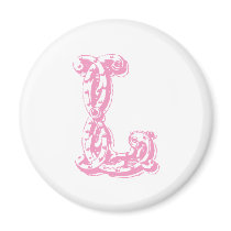Pink Monogrammed Letter L Refrigerator Magnet