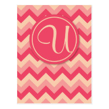 Pink Monogrammed ZigZag Pattern Postcards