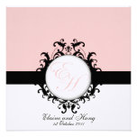 Pink Monograms Damask on Linen Invitation