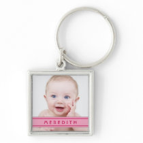 Pink Name Baby Photo Template Keychain
