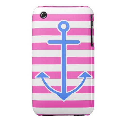 Pink Nautical Blue Anchor iPhone 3 Case-Mate Case
