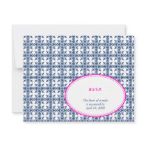 Pink navy oval lace preppy wedding response RSVP Personalized Invitation