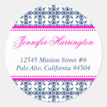 Pink navy preppy custom fancy return address label sticker
