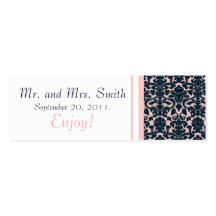 Pink Navy White Damask Wedding Favour Tag Card Business Card