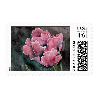Pink Night Tulip Wedding Postage Stamps by lillyarts