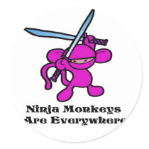 Pink Ninja OverHead Round Stickers