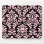 Pink On Black Damask Mousepad