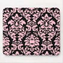 Pink On Black Damask usepad
