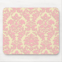 Pink On Cream Damask Mousepad