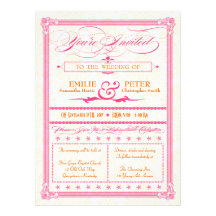 Pink & Orange Damask Poster-Style Wedding Invite