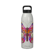 Pink Orange Floral Butterfly Girly Cute Collage Reusable Water Bottles