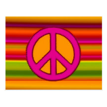 Pink Orange Fractal & Peace Sign Post Card