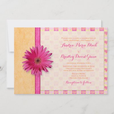 Pink Orange Gerbera Daisy Wedding Invitation by wasootch