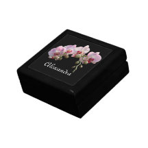 pink orchid flowers with name treasure box. jewelry boxes