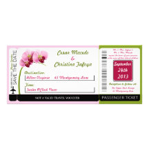 Pink Orchid Long Boarding Pass Wedding Invitation