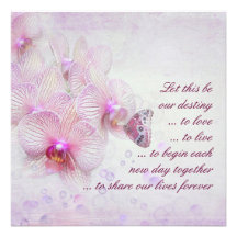 Pink Orchids and Butterfly Wedding Invitation