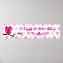 Pink Owl 10th Birthday Personalized Sign Print