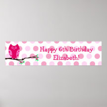 Pink Owl 6th Birthday Personalized Sign Posters