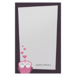 Pink Owl and Love Hearts Note Paper Custom Stationery