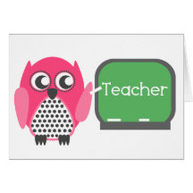 Pink Owl At Chalkboard Greeting Cards