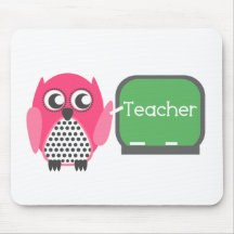 Pink Owl At Chalkboard Mousepad