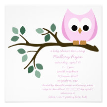Pink Owl Baby Shower Invitation