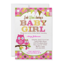 Pink Owl Baby Shower Invitations - Baby Girl