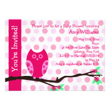 Pink Owl Baby Shower Invitations (Flat Card)