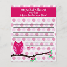Pink Owl Baby Shower Personalized Advice Cards Full Colour Flyer