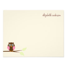 Pink Owl Custom Flat Thank You Cards Personalized Invite