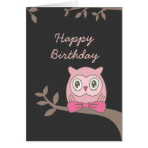 Pink Owl Happy Birthday Card