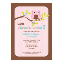 Pink Owl on Branch Child's Birthday Invitation