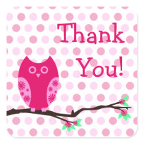 Pink Owl "Thank You" Favour Tags Square Sticker