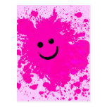 PINK PAINT SPLATTERED SMILEY FACE POST CARDS