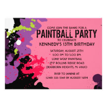 Pink Paintball Splatter Paintball Birthday Party Personalized Invites