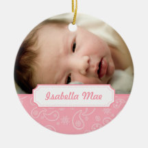 Pink Paisley Photo Christmas Tree Ornament