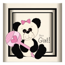 Pink Panda Baby Shower Invitations