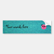 Pink panda face turquoise glitter bumper stickers