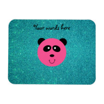 Pink panda face turquoise glitter magnets